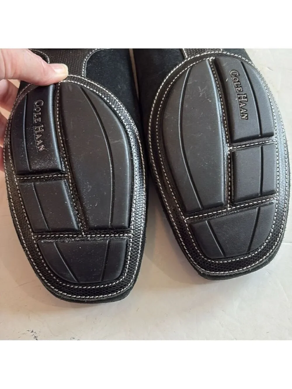 Cole Haan Size 10B black suede and textured leather loafers. Classic academia